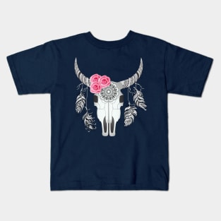 cow skull with roses Kids T-Shirt